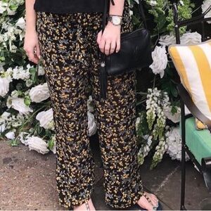 Ganni Black and Yellow Floral Wide Leg Pants